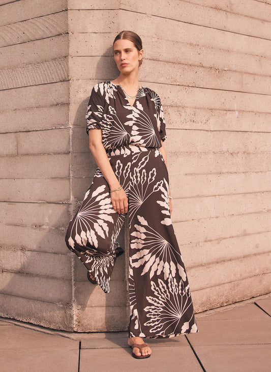 Brown Palm Print Wide Trousers