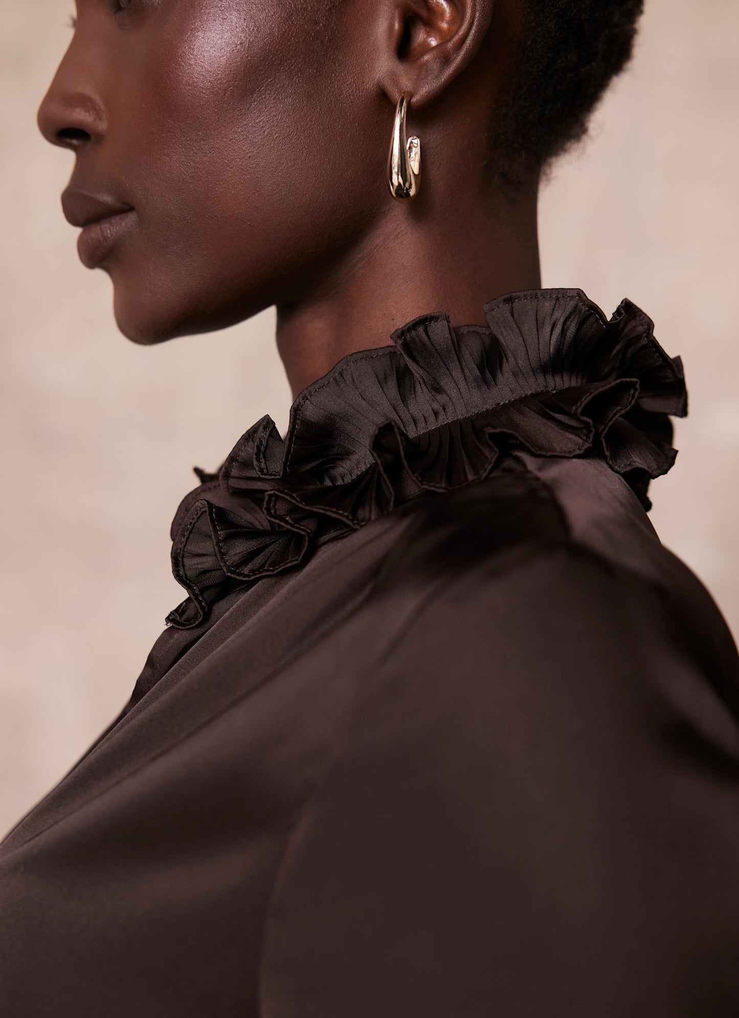 Brown Ruffle Satin Blouse