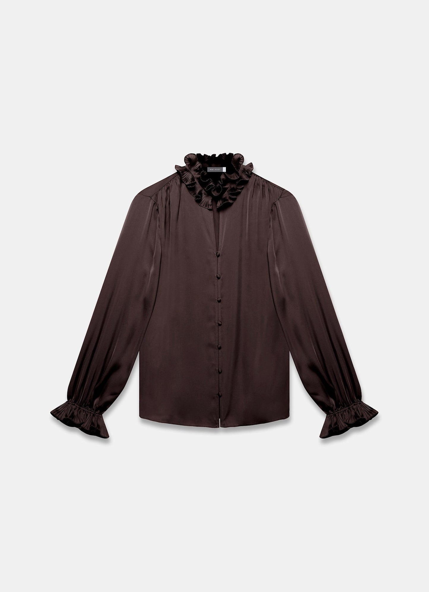 Brown Ruffle Satin Blouse
