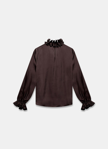 Brown Ruffle Satin Blouse
