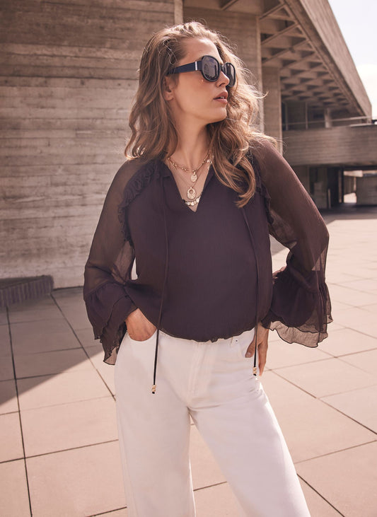 Brown Ruffle Detail Blouse