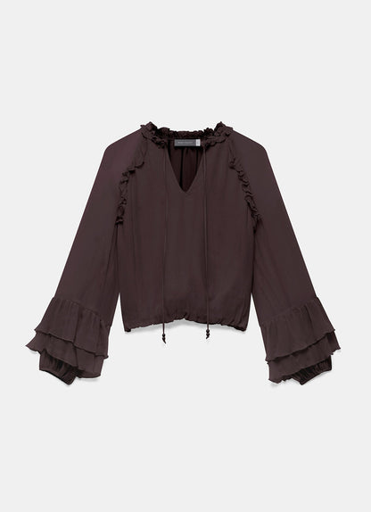 Brown Ruffle Detail Blouse