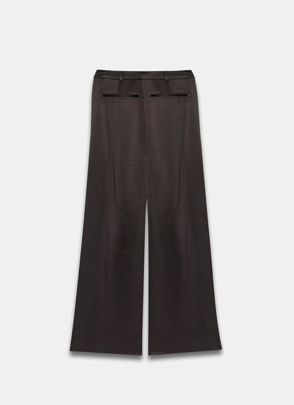 Brown Satin Side Pleat Wide Trousers