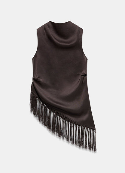 Brown Satin Tassle Top