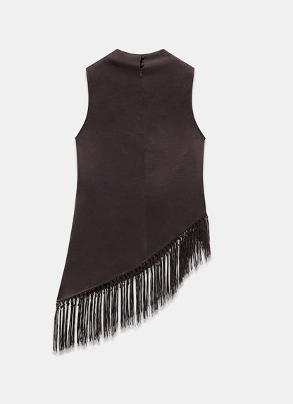 Brown Satin Tassle Top