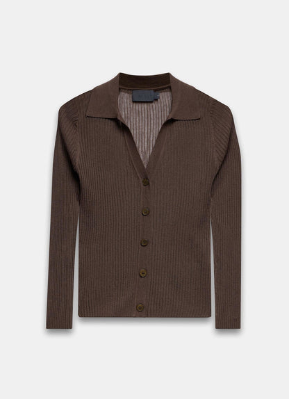 Brown Sheer Collar Knit Shirt