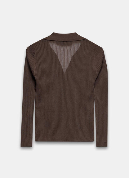 Brown Sheer Collar Knit Shirt