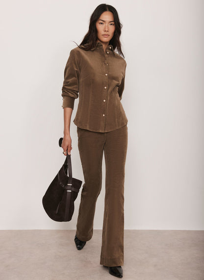 Brown Fitted Corduroy Shirt