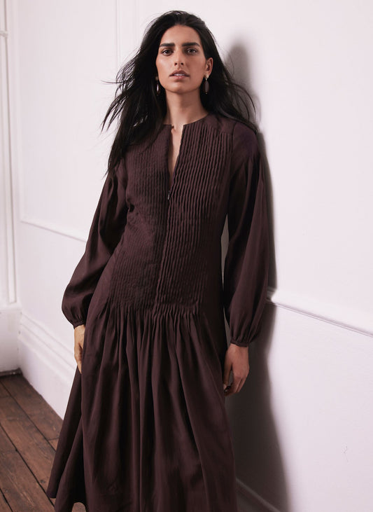 Burgundy Pintuck Maxi Dress