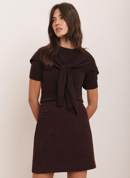 Burgundy Boucle Mini Skirt
