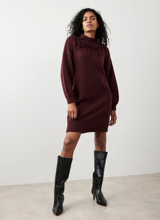 Burgundy Knit Bow Jumper Dress