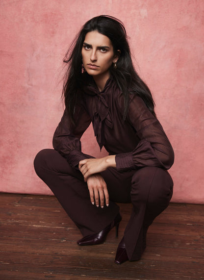 Burgundy Bow Detail Blouse