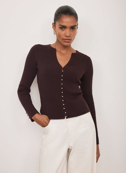 Burgundy Cotton Blend Ribbed Top