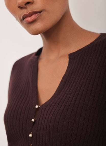 Burgundy Cotton Blend Ribbed Top