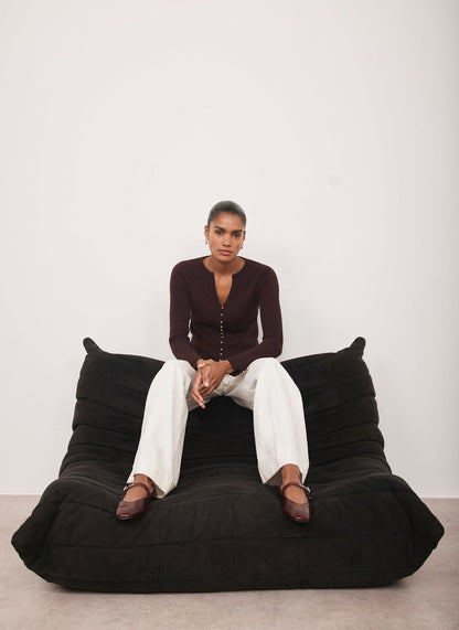 Burgundy Cotton Blend Ribbed Top