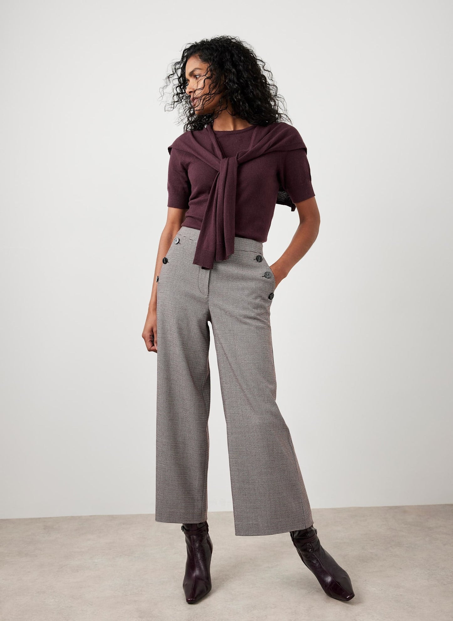 Burgundy Checked Cropped Trousers