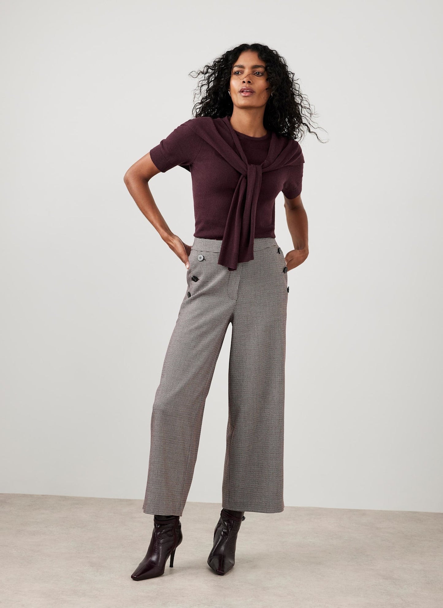 Burgundy Checked Cropped Trousers