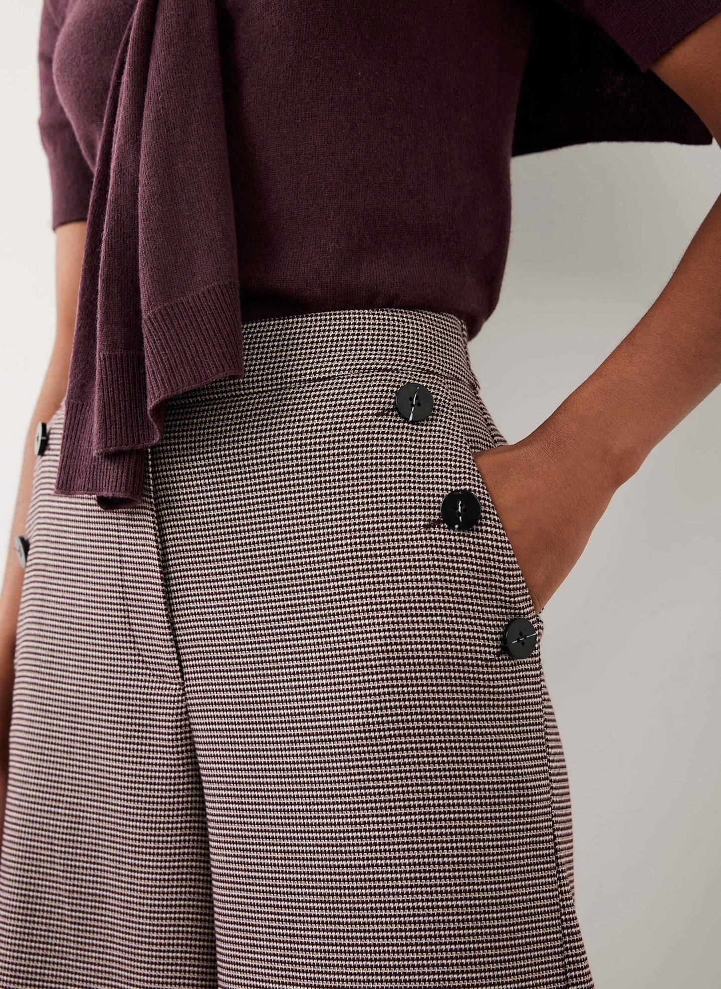 Burgundy Checked Cropped Trousers