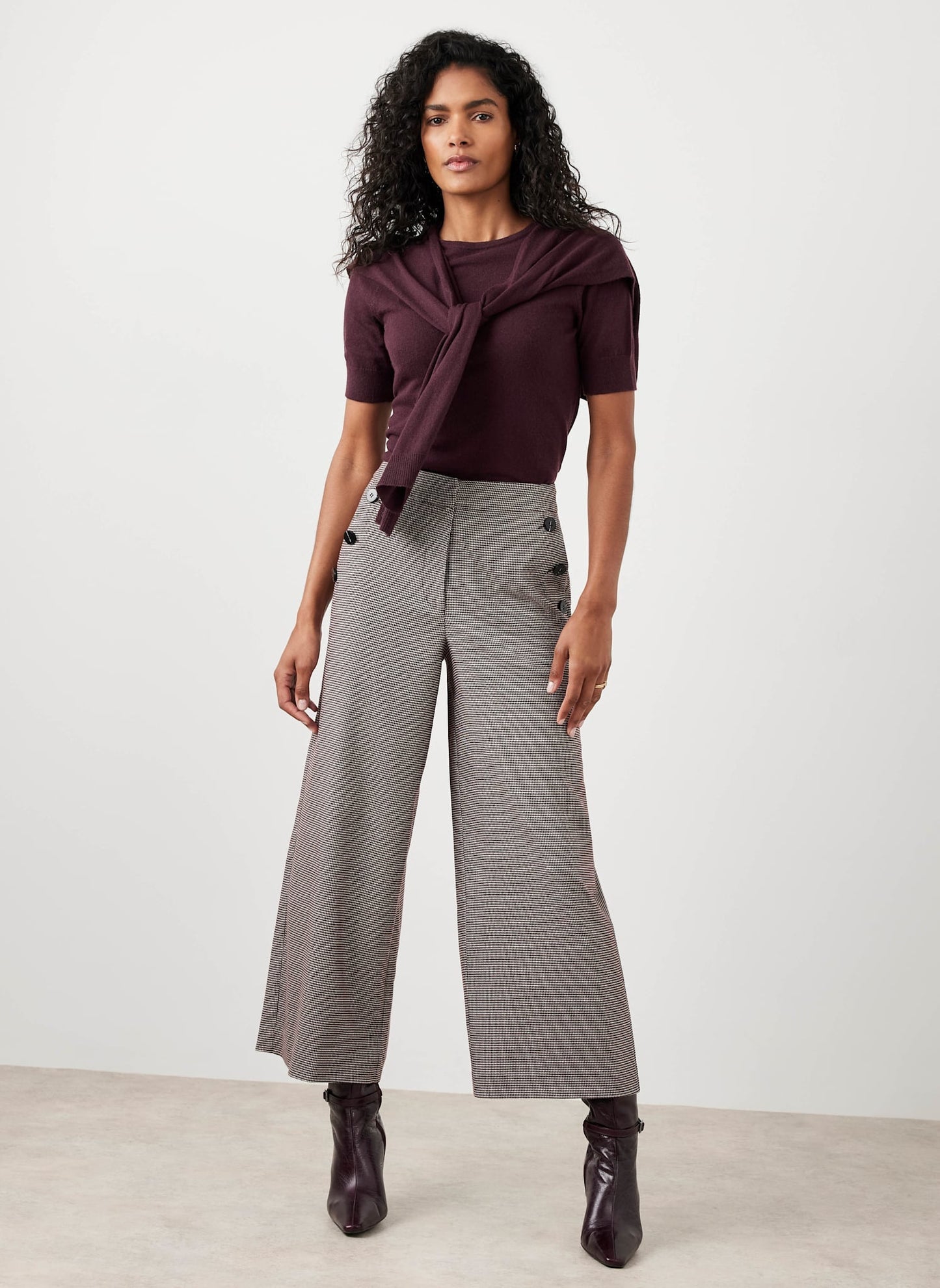 Burgundy Checked Cropped Trousers