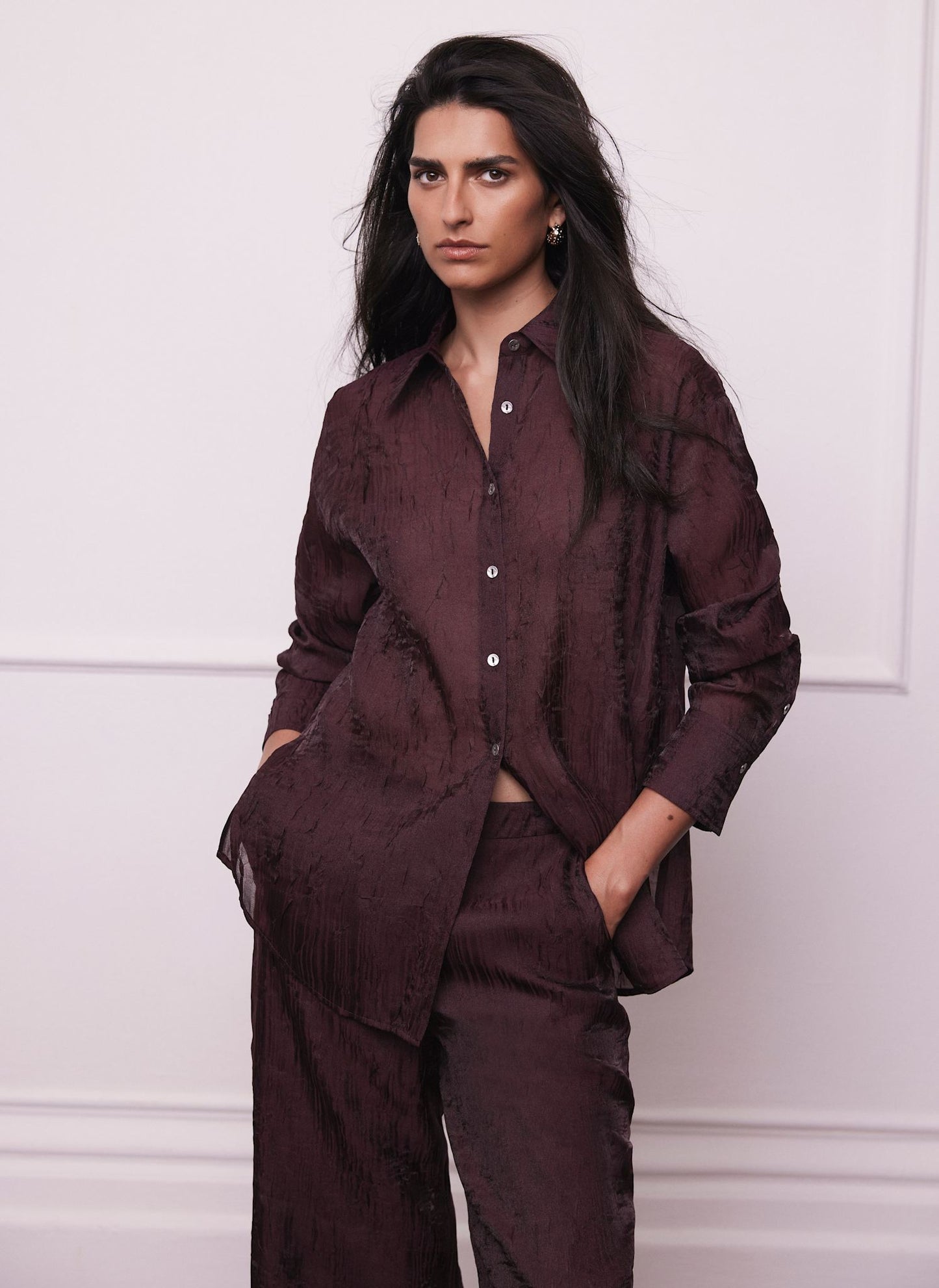 Burgundy Crinkle Textured Shirt