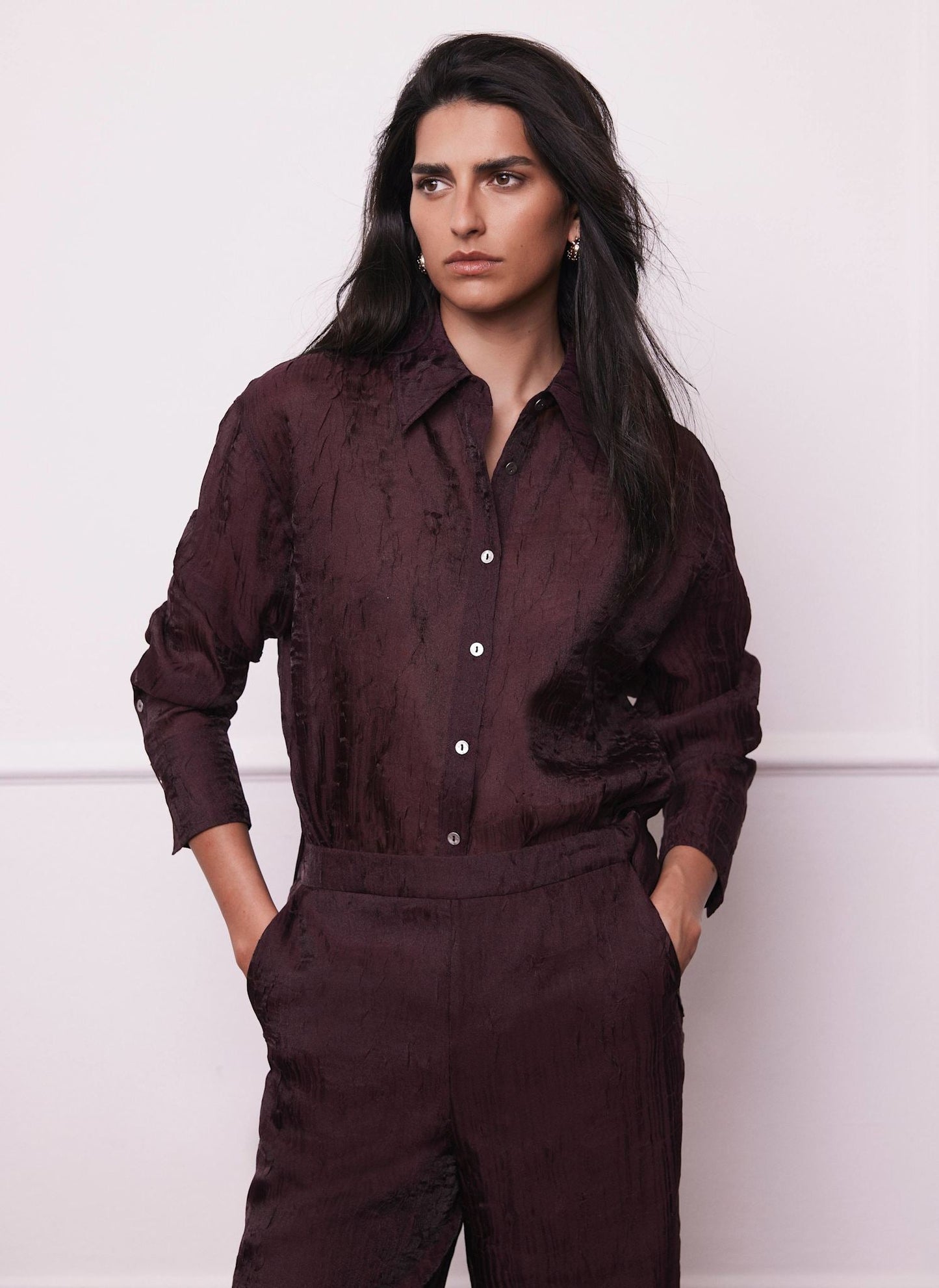Burgundy Crinkle Textured Shirt