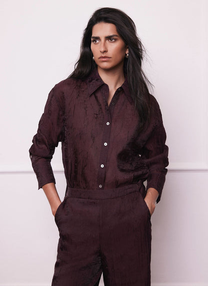 Burgundy Crinkle Textured Shirt