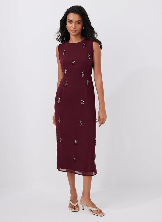 Burgundy Diamante Midi Dress