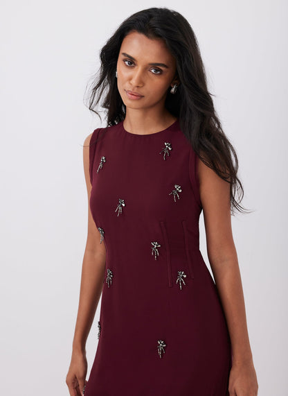 Burgundy Diamante Midi Dress