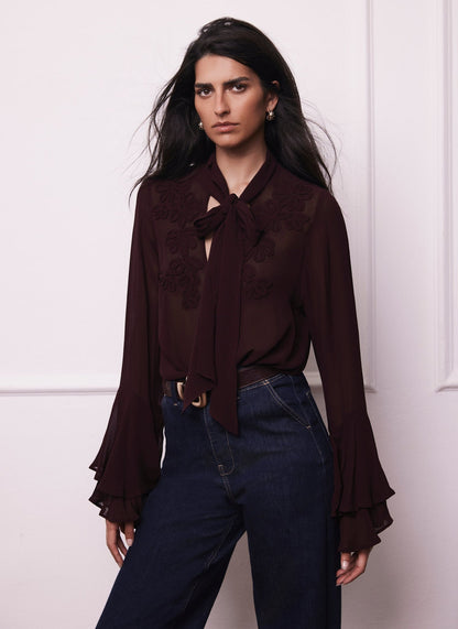 Burgundy Floral Detail Blouse