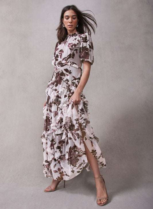 Burgundy Floral Print Maxi Dress