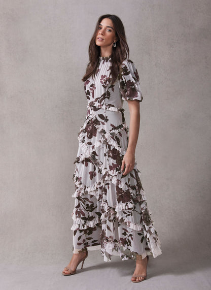 Burgundy Floral Print Maxi Dress