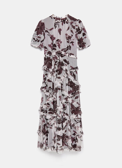 Burgundy Floral Print Maxi Dress
