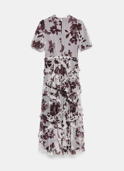 Burgundy Floral Print Maxi Dress