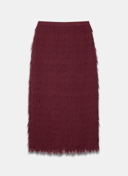 Burgundy Fringed Midi Skirt