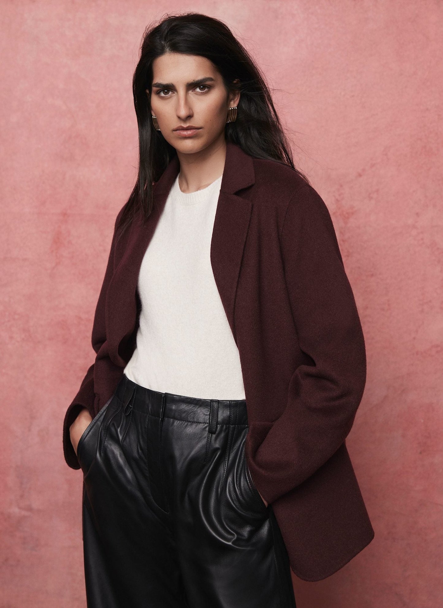 Burgundy Wool Blend Hand Finished Blazer