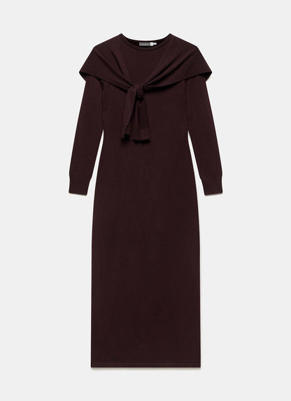 Burgundy Scarf Detail Knit Midi Dress