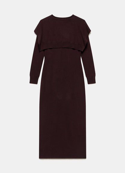 Burgundy Scarf Detail Knit Midi Dress