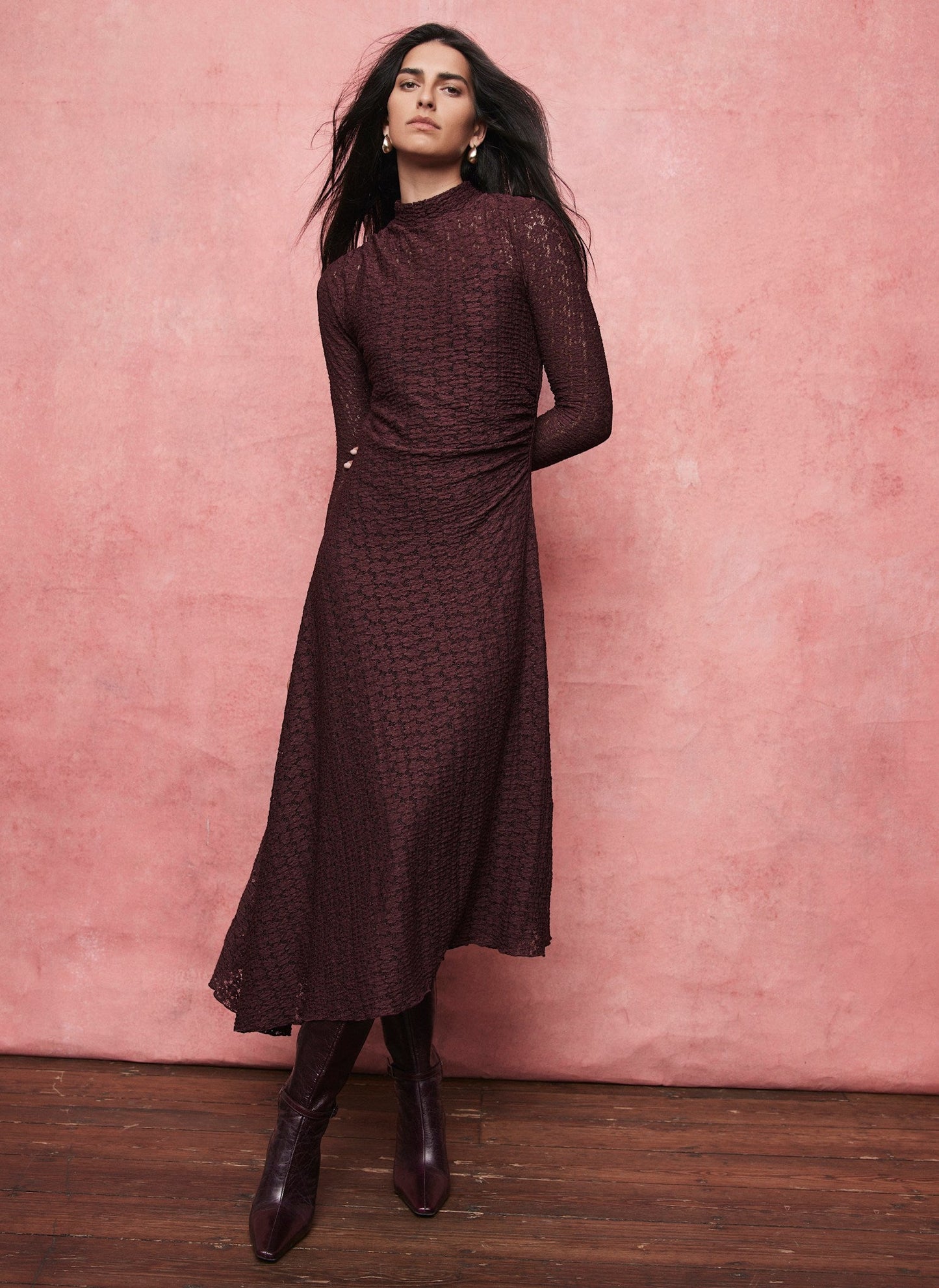 Burgundy Lace Asymmetric Dress