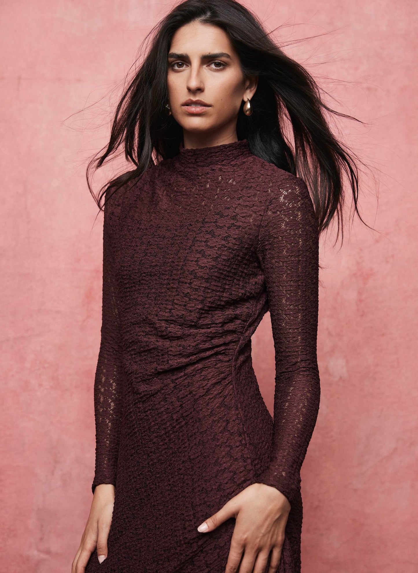 Burgundy Lace Asymmetric Dress