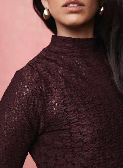 Burgundy Lace Asymmetric Dress