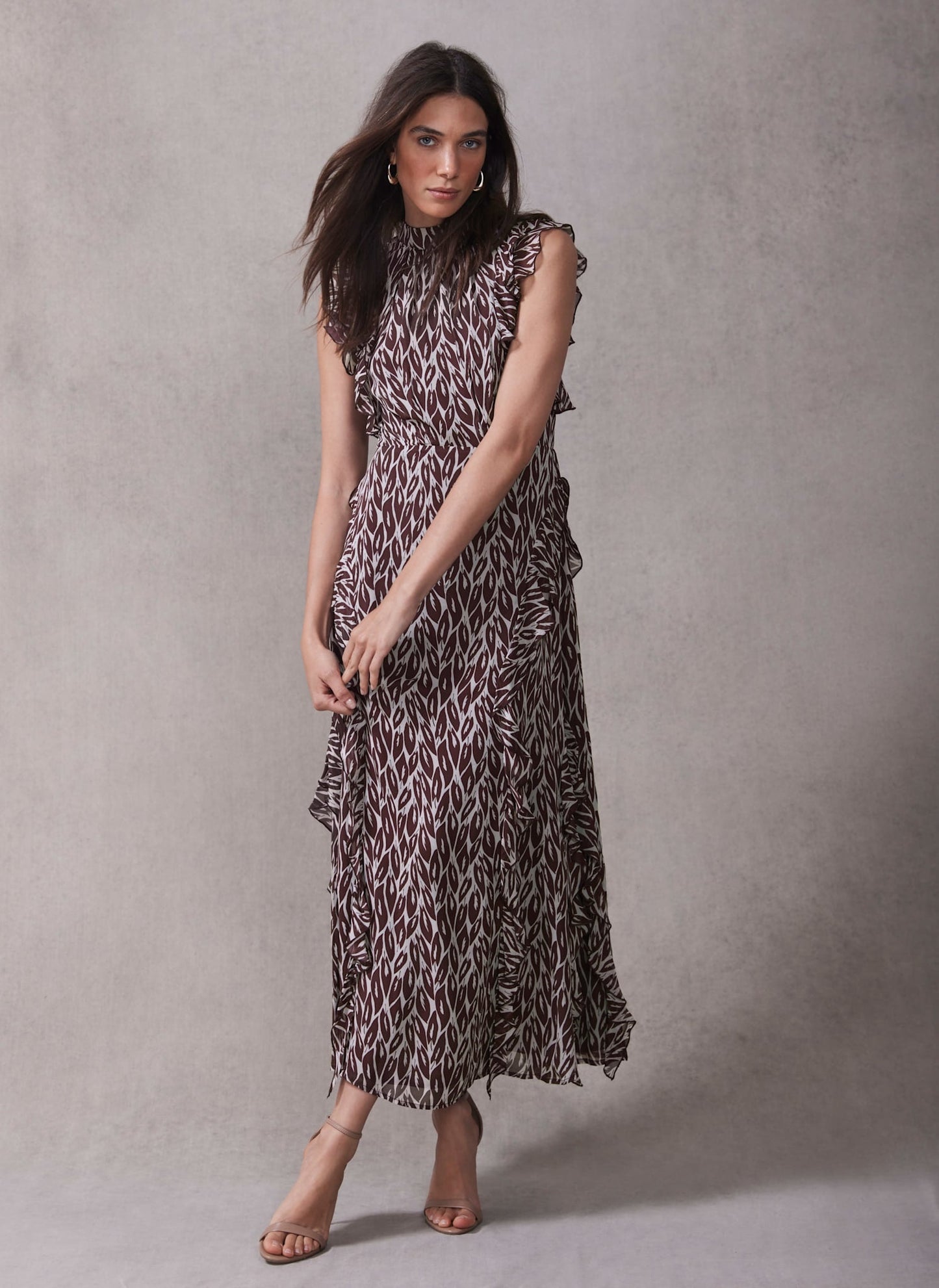 Burgundy Leaf Print Maxi Dress