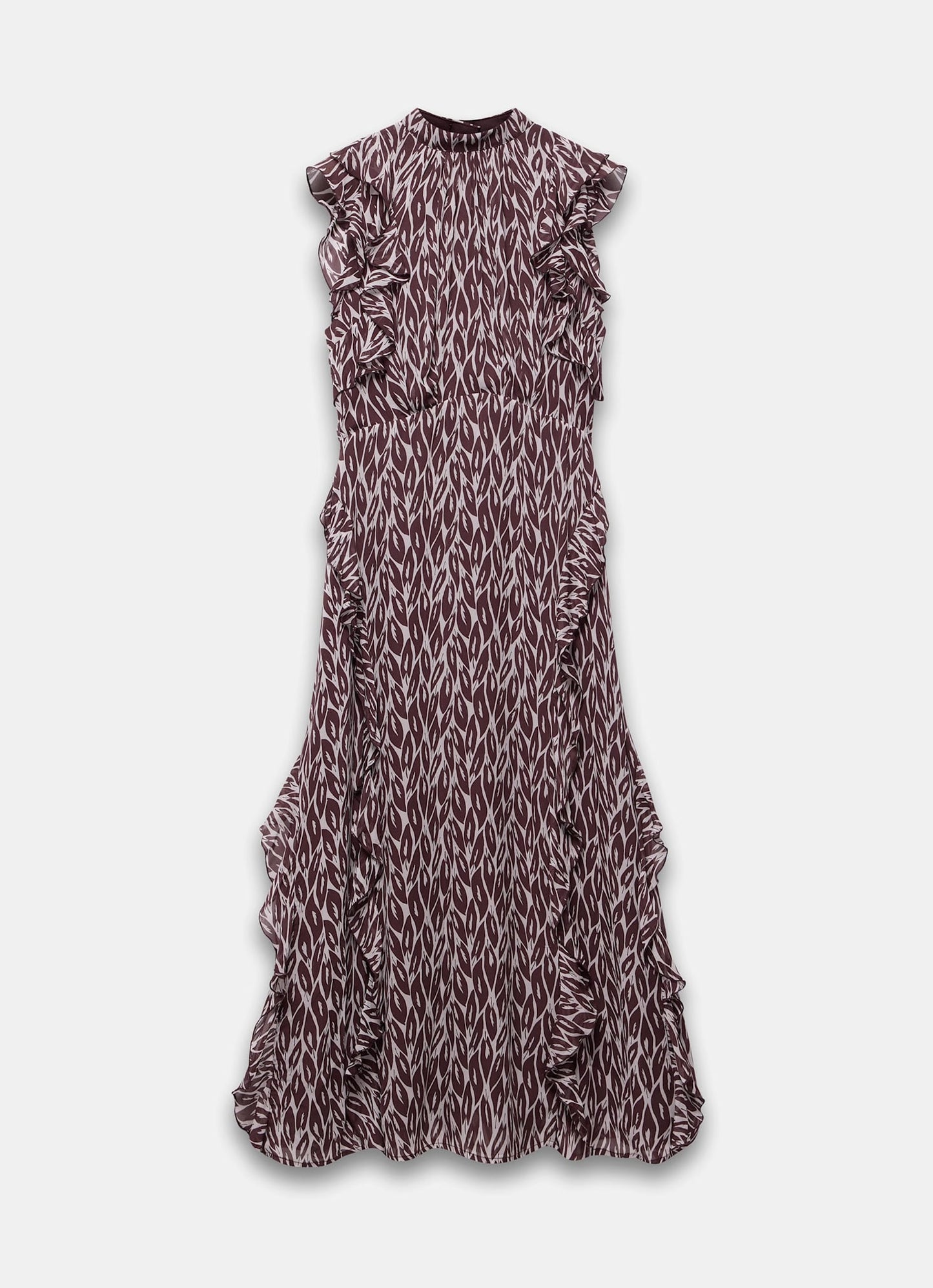Burgundy Leaf Print Maxi Dress