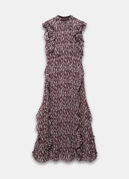 Burgundy Leaf Print Maxi Dress
