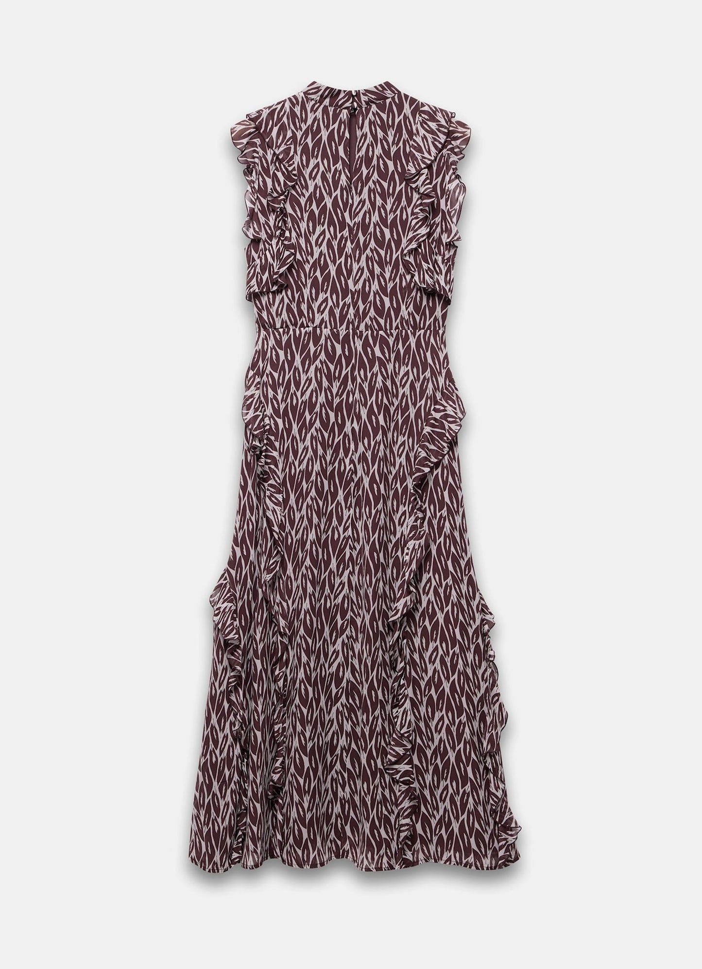 Burgundy Leaf Print Maxi Dress