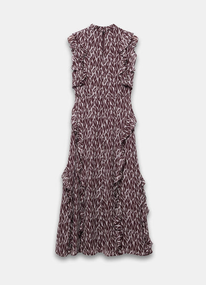 Burgundy Leaf Print Maxi Dress