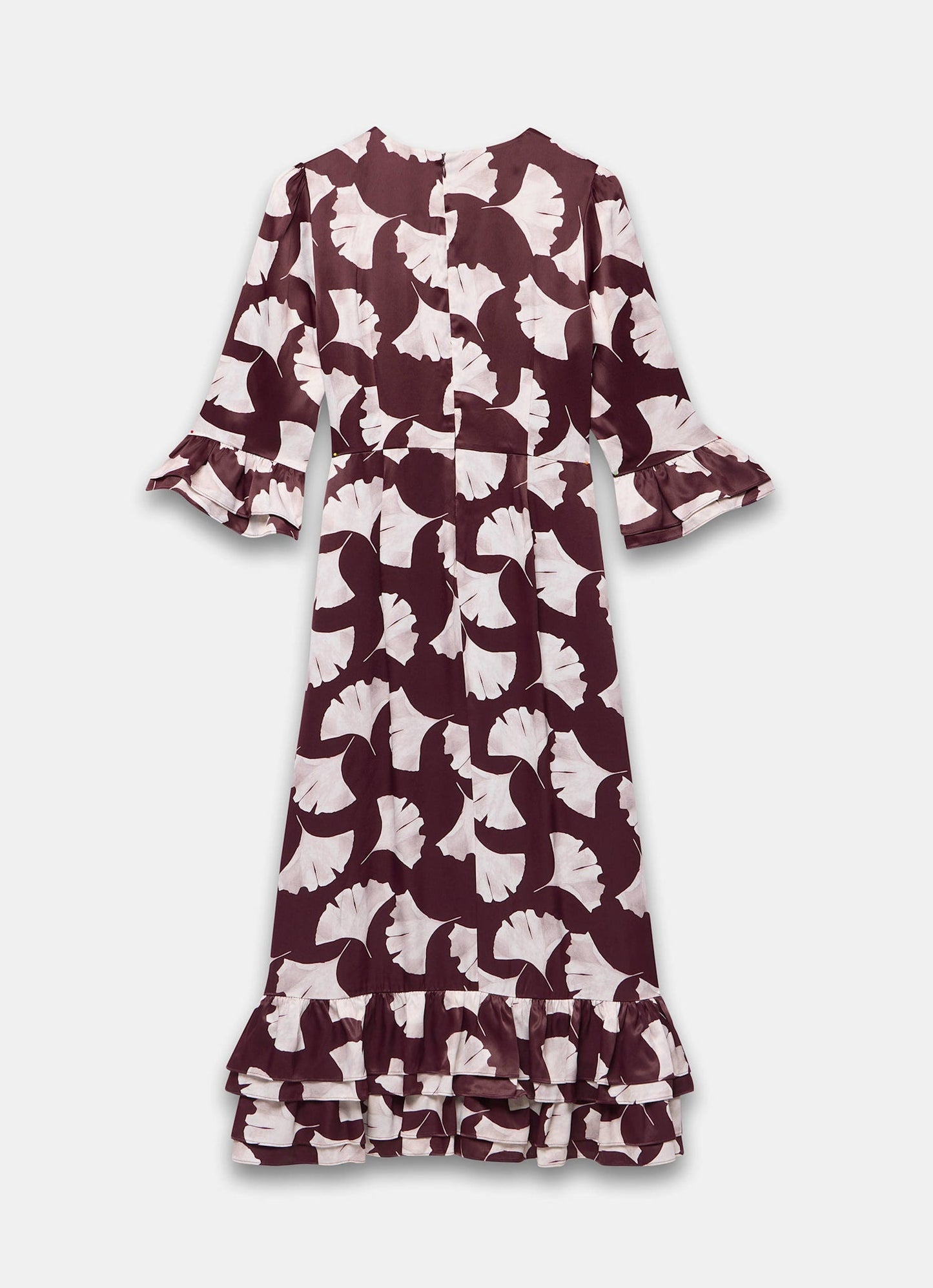 Burgundy Leaf Print Midi Dress