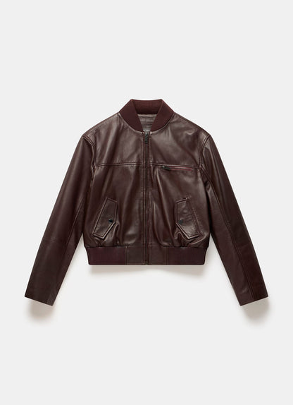 Burgundy Leather Bomber Jacket