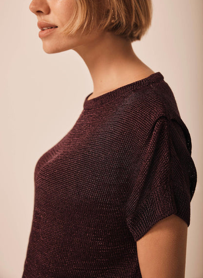 Burgundy Metallic Knit Batwing Top