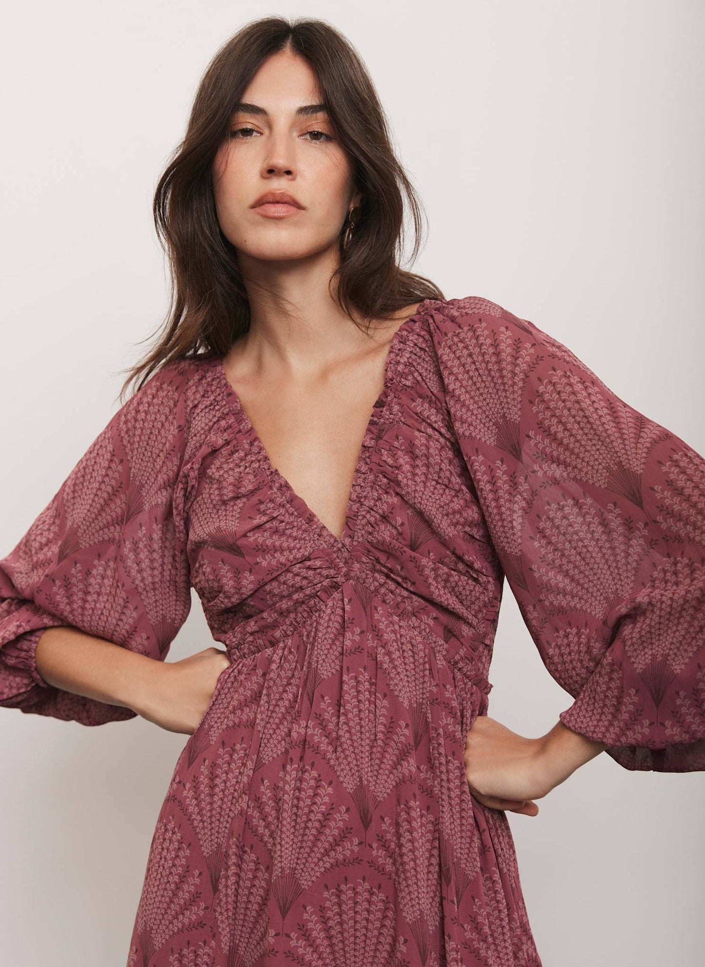 Burgundy Floral Print Midi Dress