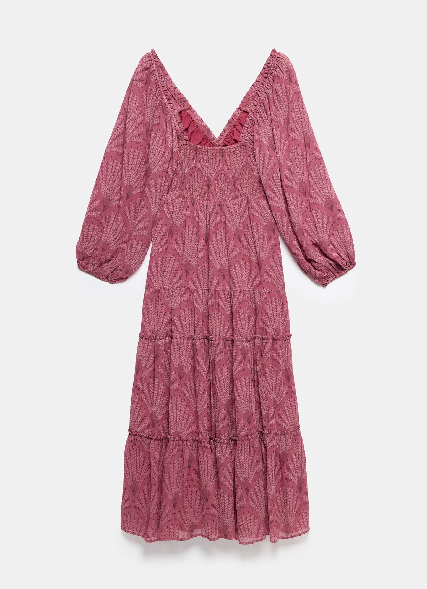 Burgundy Floral Print Midi Dress
